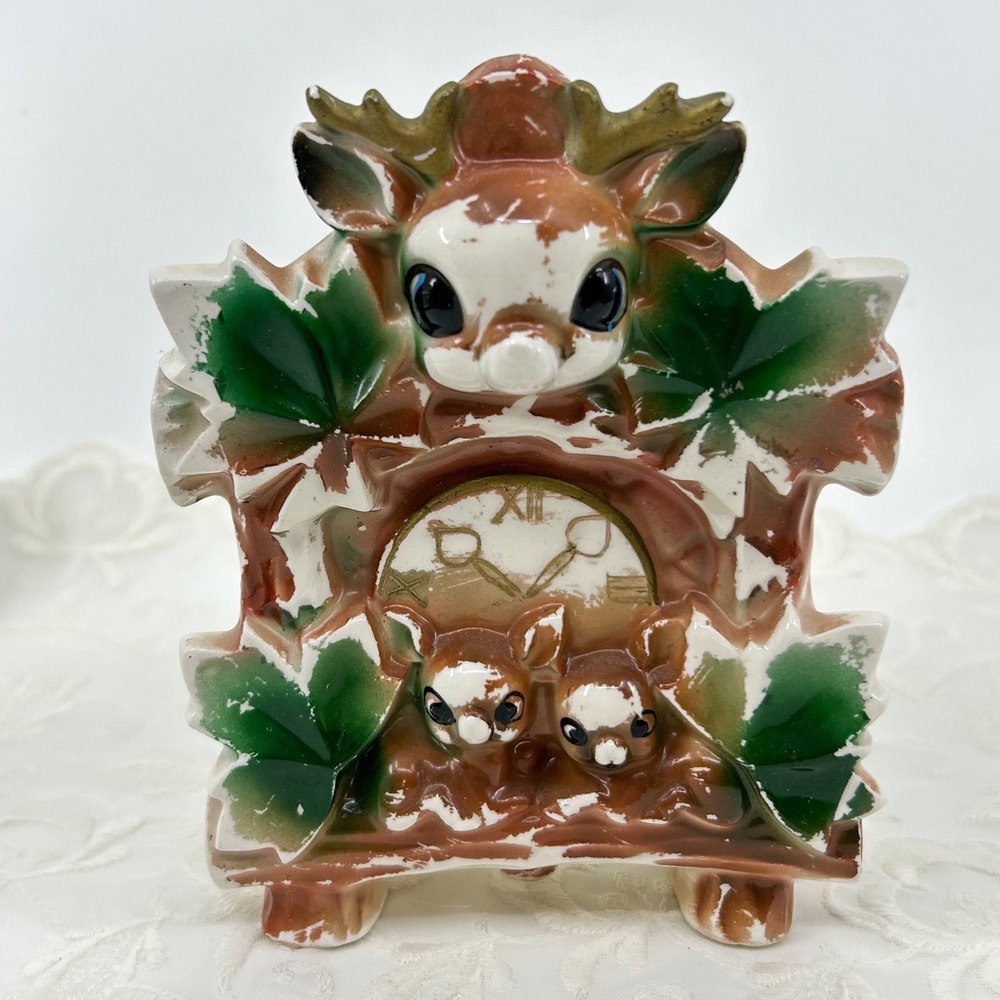 Vintage Deer Cuckoo Clock Wall Pocket Ceramic Wall Art Kitschy Animal Wall Art